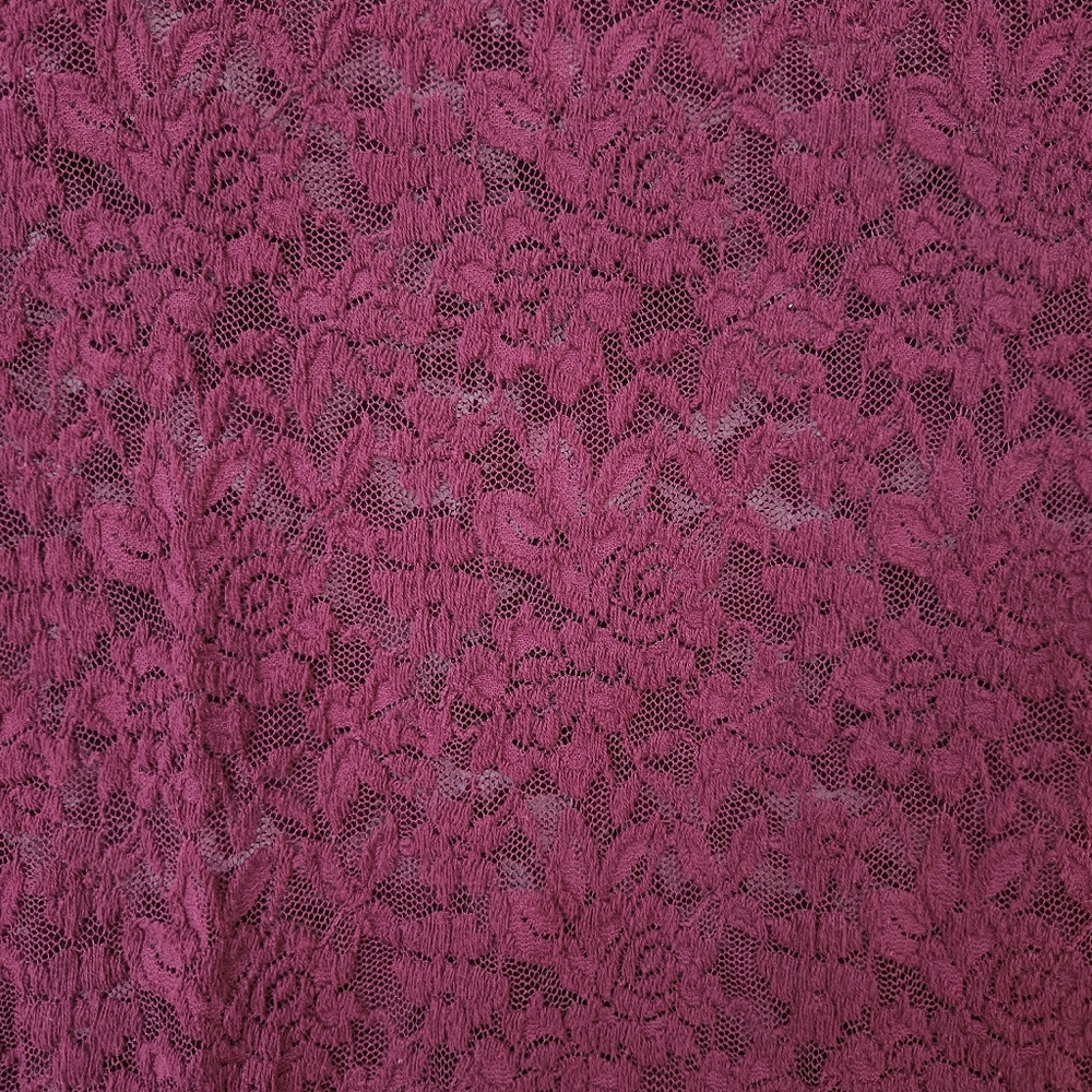 Lace Sheer Top Stretchy Whimsigoth Short Sleeve Maroon Burgundy Oxblood Pretty - Picture 9 of 14